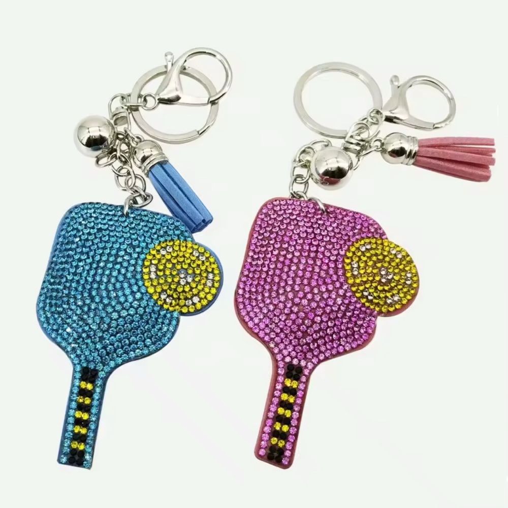 Blue or Pink Pickleball Tennis or Racquetball Keychains